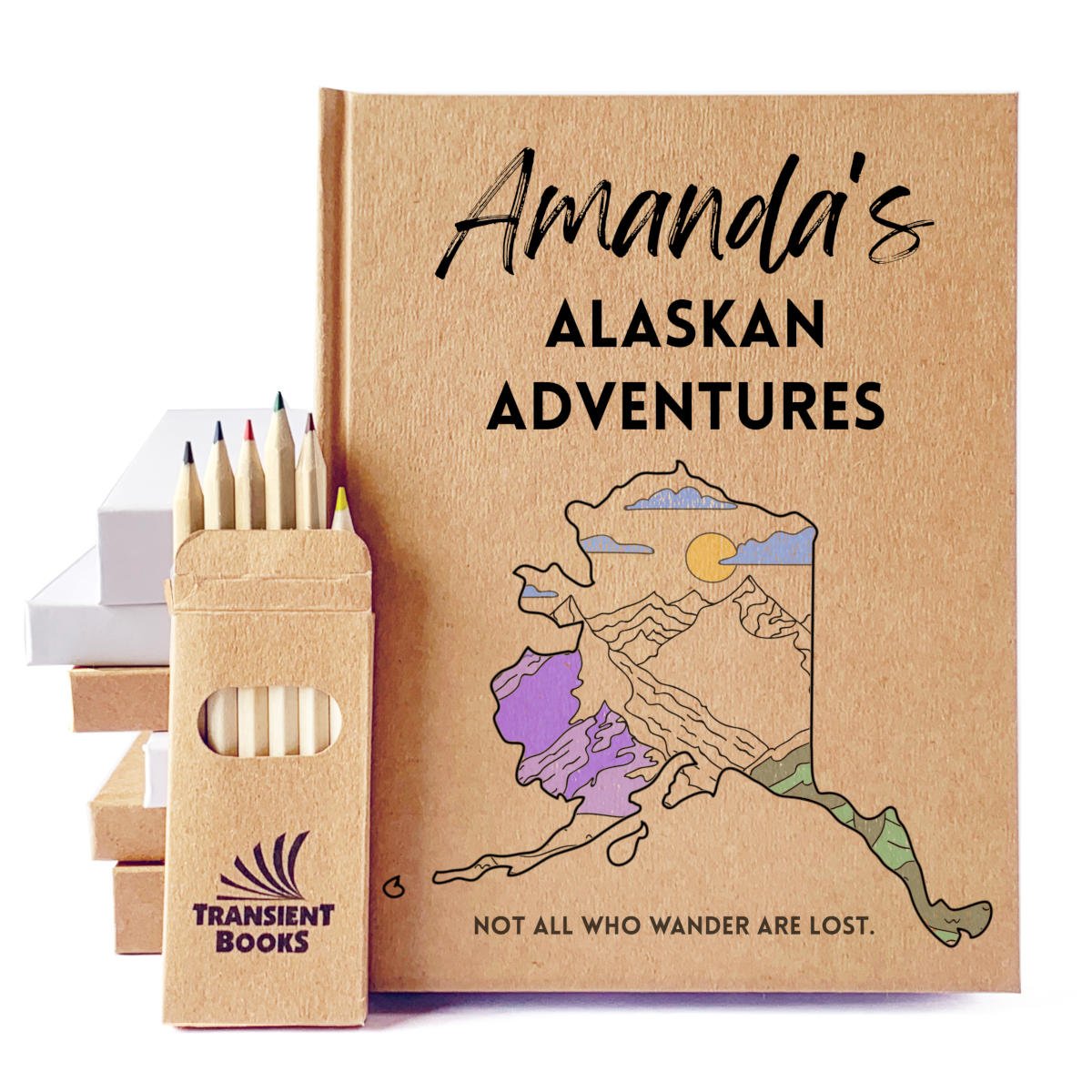 Personalized adventure journal for traveling to Alaska—custom traveler's notebook to document your unforgettable journey.