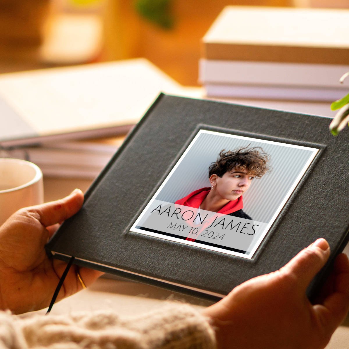 Custom Bar Mitzvah guest book with your custom photo on the cover—a keepsake that is all about you.