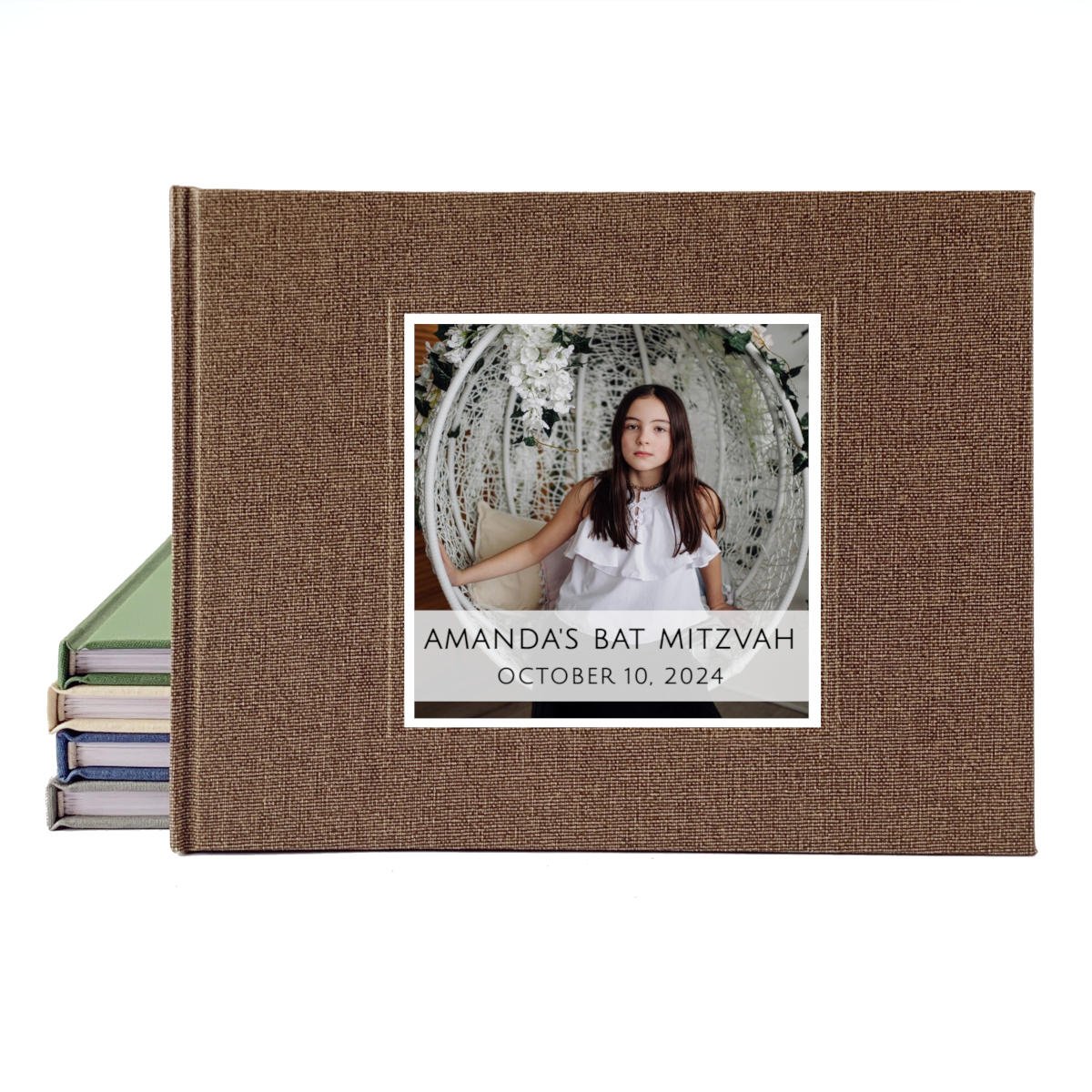 Personalized Bat Mitzvah guest book featuring your custom photo on the cover—capture memories in style!