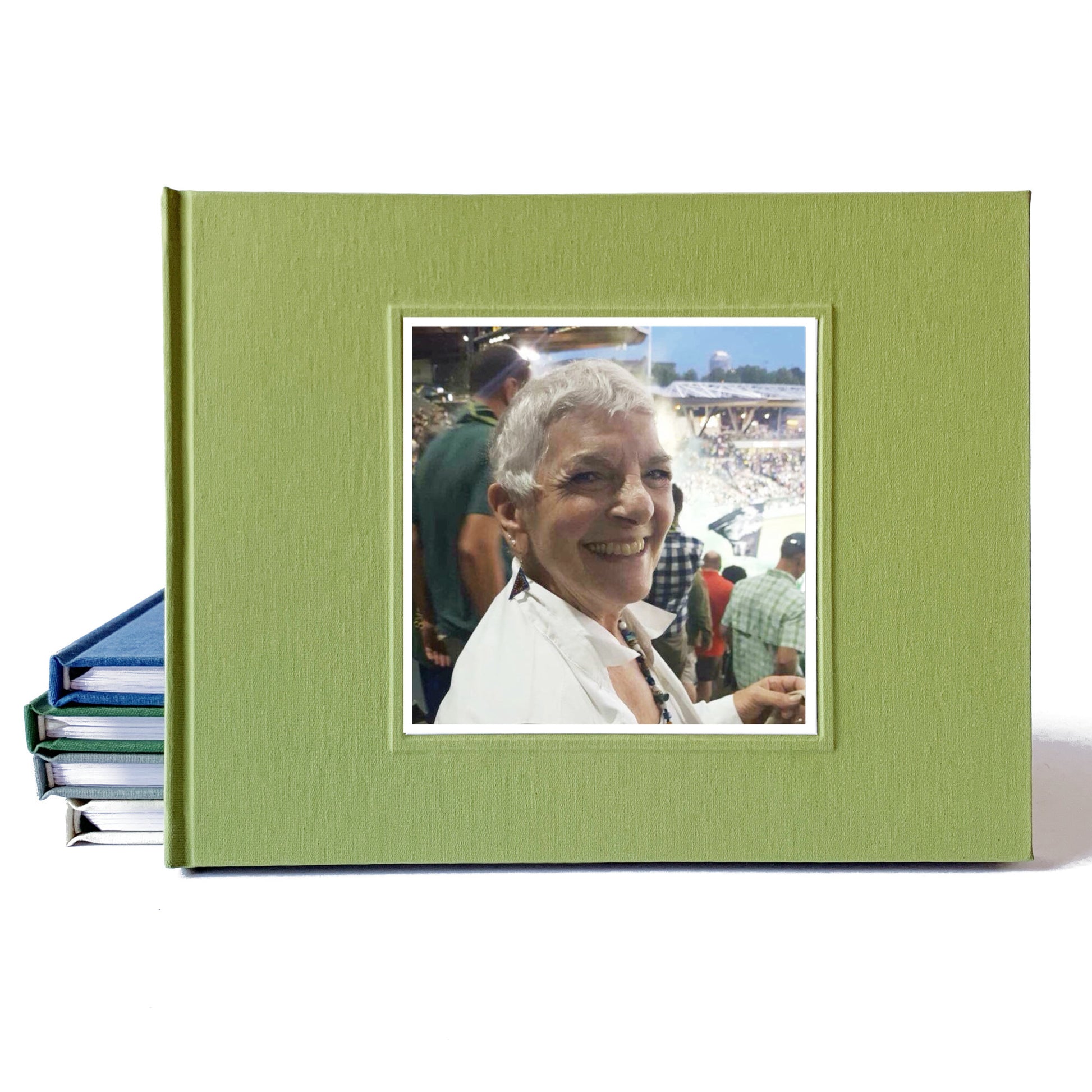 Personalized celebration of life guest book with a photo on the cover.The hard back book is handcrafted, heirloom quality.