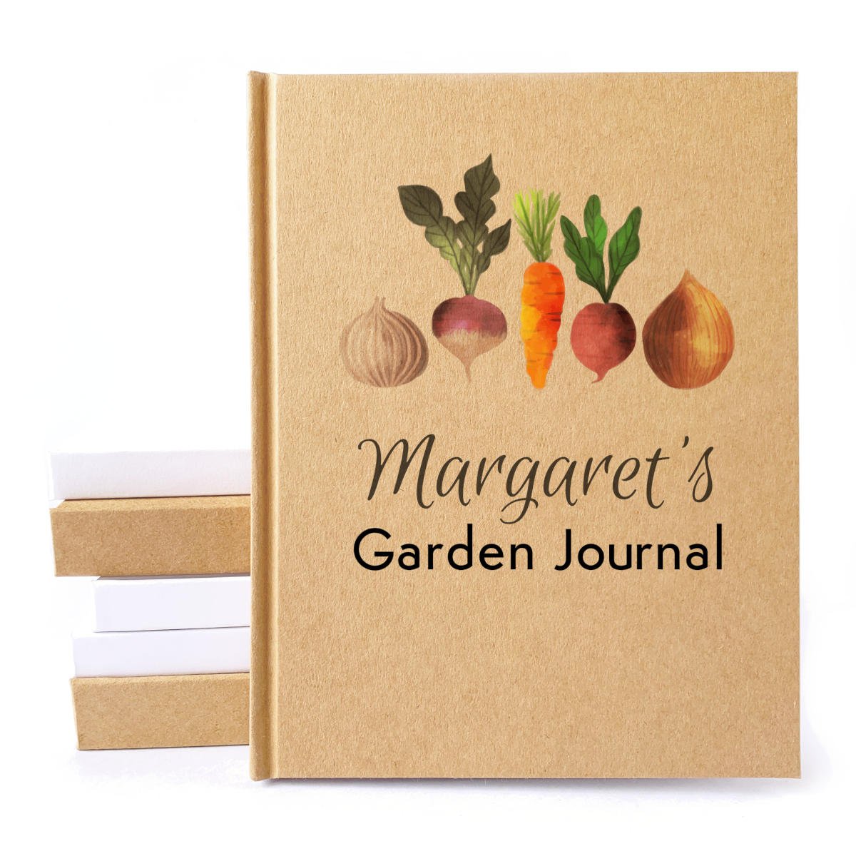 Personalized garden diary with custom text and artwork on cover. Ideal gift for green thumb.
