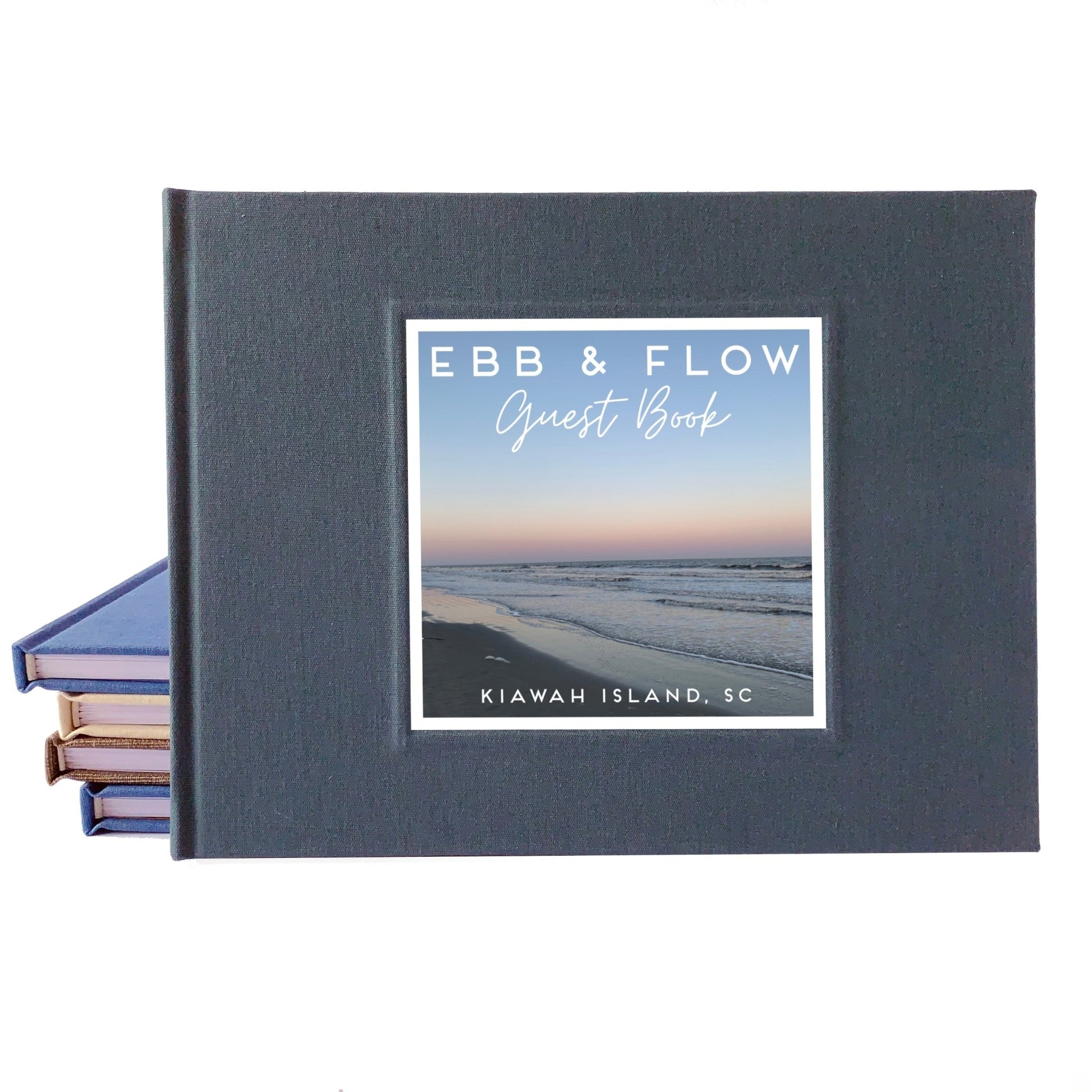 Hand-bound vacation rental guest book for Airbnb, VRBO, and rental properties. Customizable for cabins, lake houses, and beach homes.