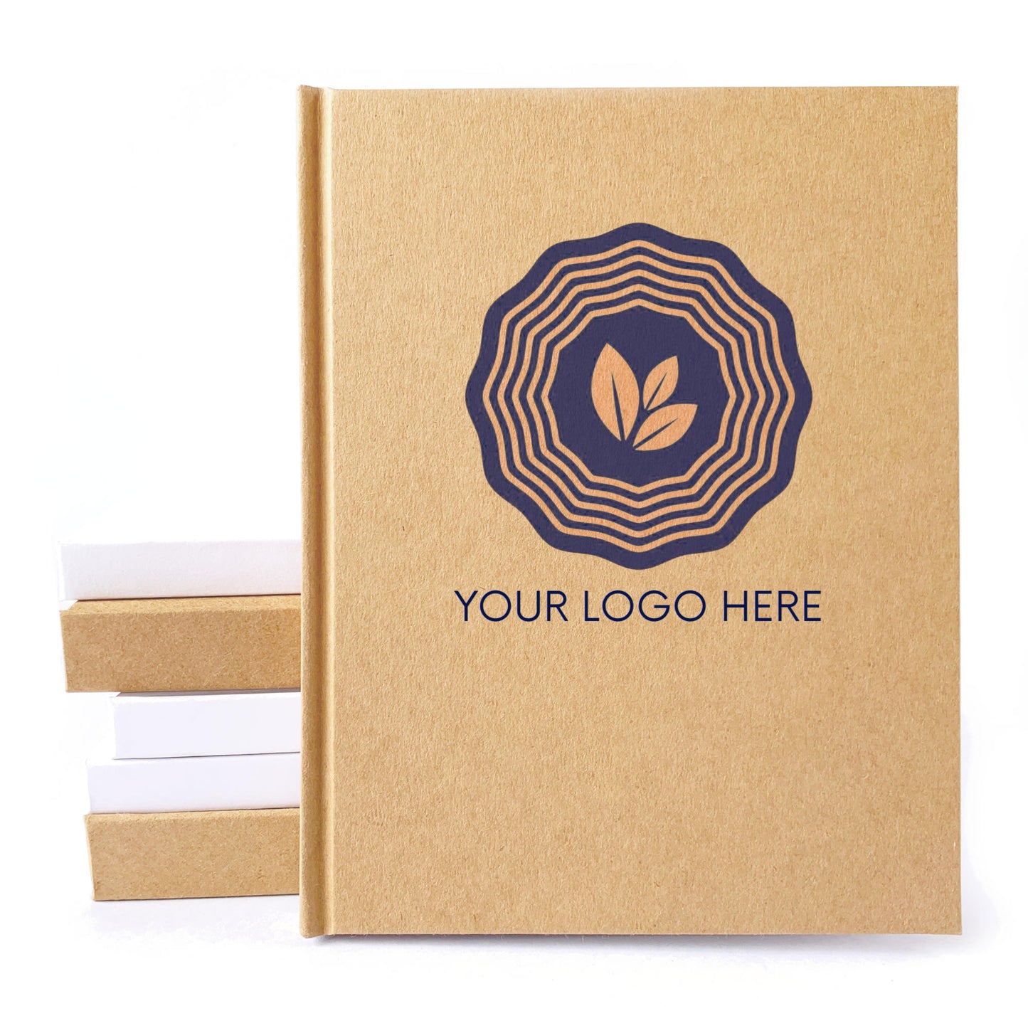 A handbound, heirloom quality guest book, personalized with your logo on the cover. Hardback book, available in kraft or white cover paper.