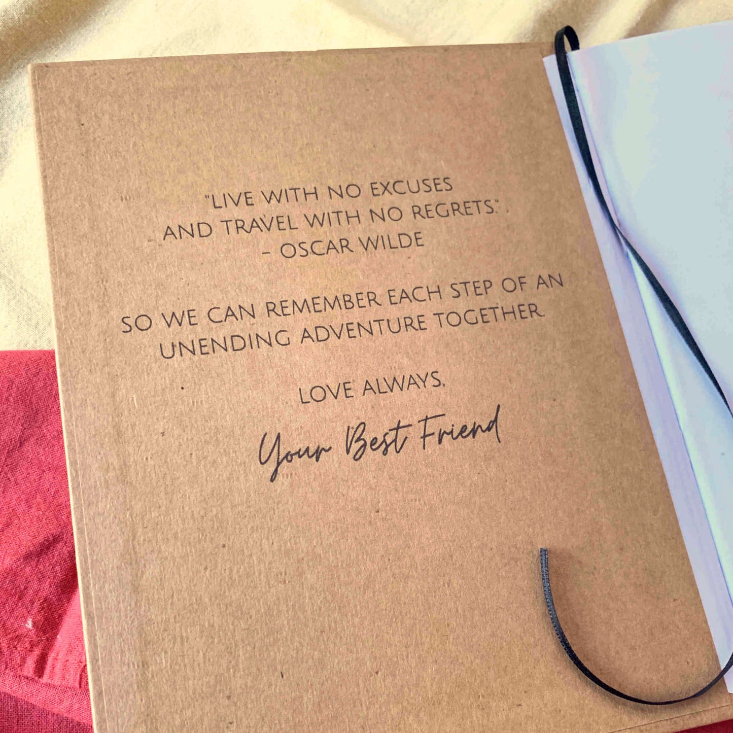 romantic message custom printed on the inside front cover of a personalized anniversary journal