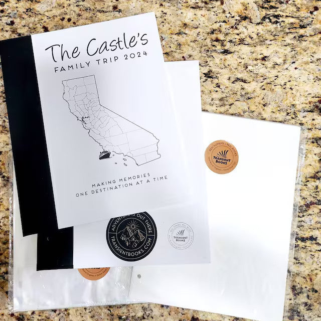 Personalized travel scrapbook for families with custom map cover, perfect for capturing family memories and adventures.