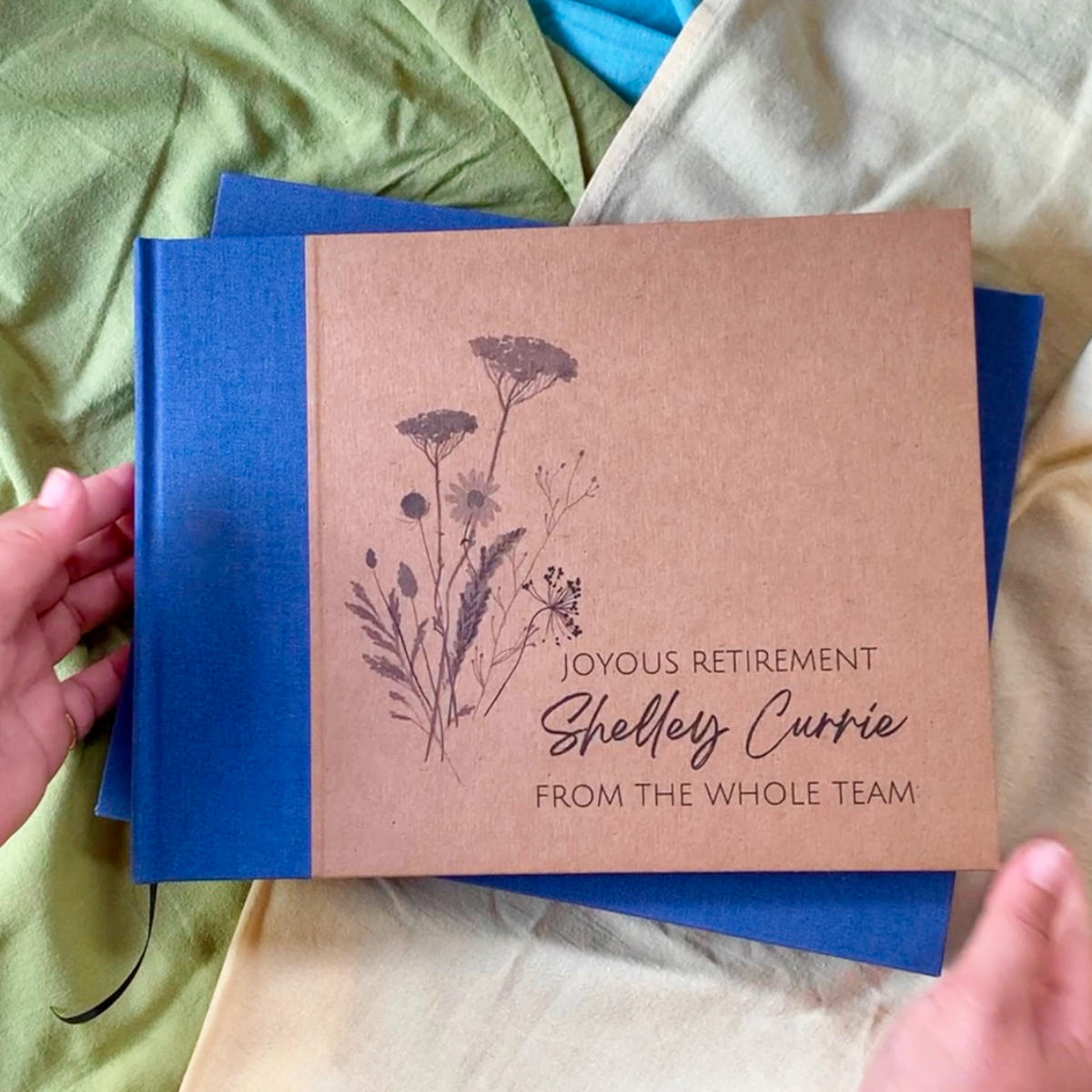 Personalized retirement party guest book, handcrafted to collect well-wishes, memories, and heartfelt messages for a memorable send-off.