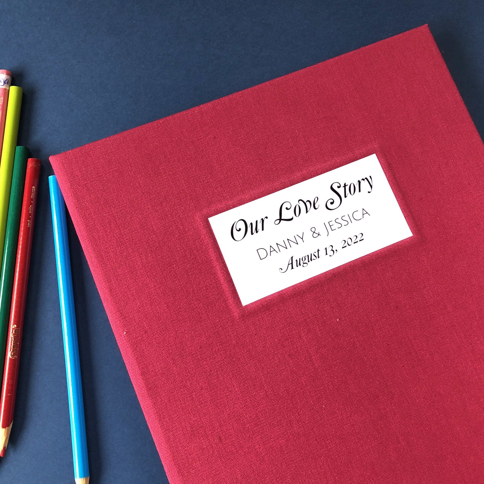 Personalized wedding scrapbook with removable pages, full canvas burgundy with custom text. Custom made.