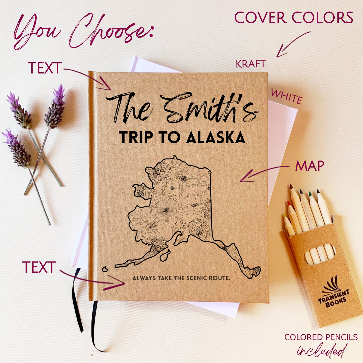 Custom Alaska Travel Journal · Color in the Map · Guided Memory Book with Prompts for Alaskan Road Trip or Cruise