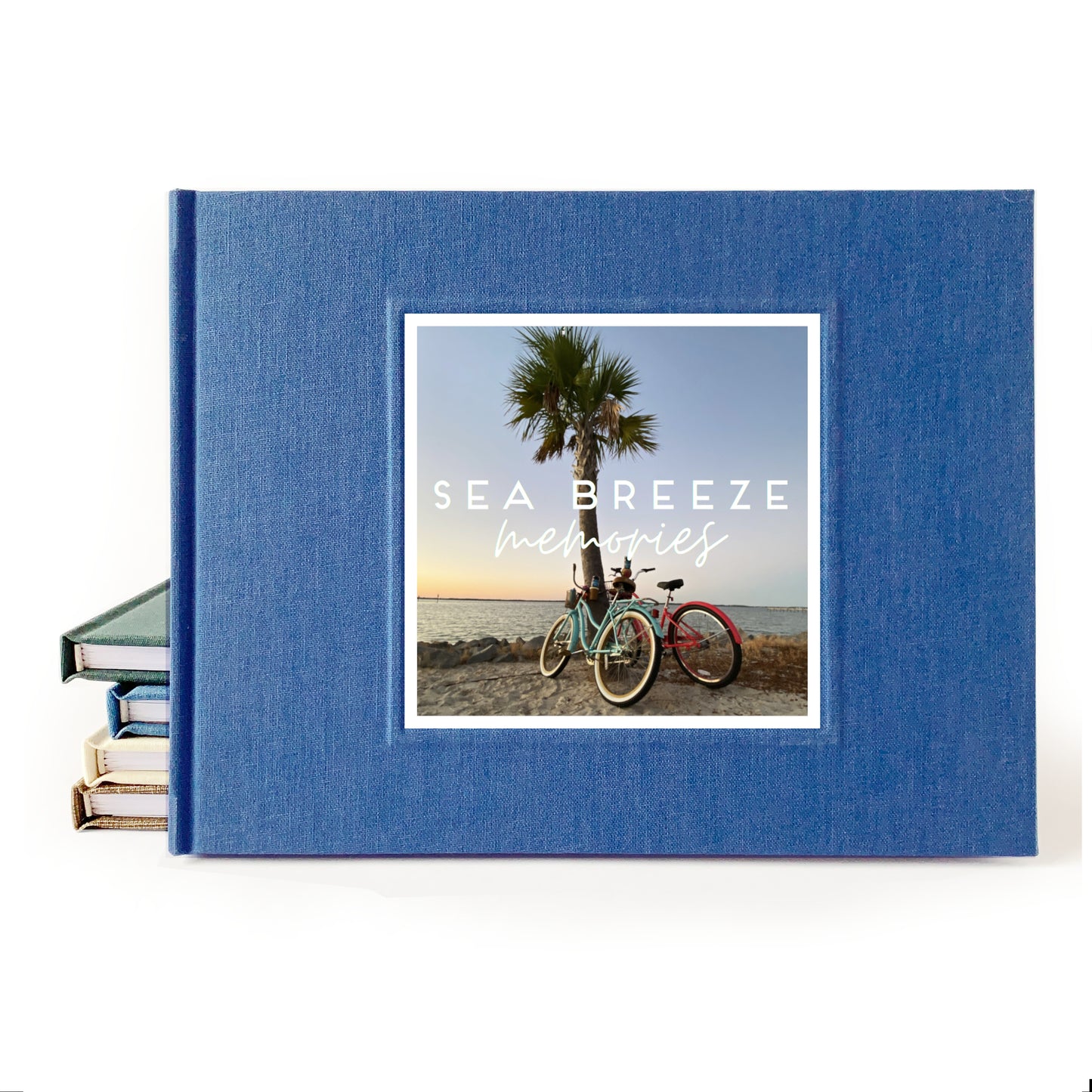 Custom guest book for beach house, hand-bound, personalized with your photo, perfect for vacation rentals and Airbnb homes.