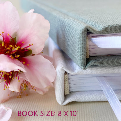 Custom Wedding Guest Book · Floral Bouquet · Brown Linen & Botanical Plum