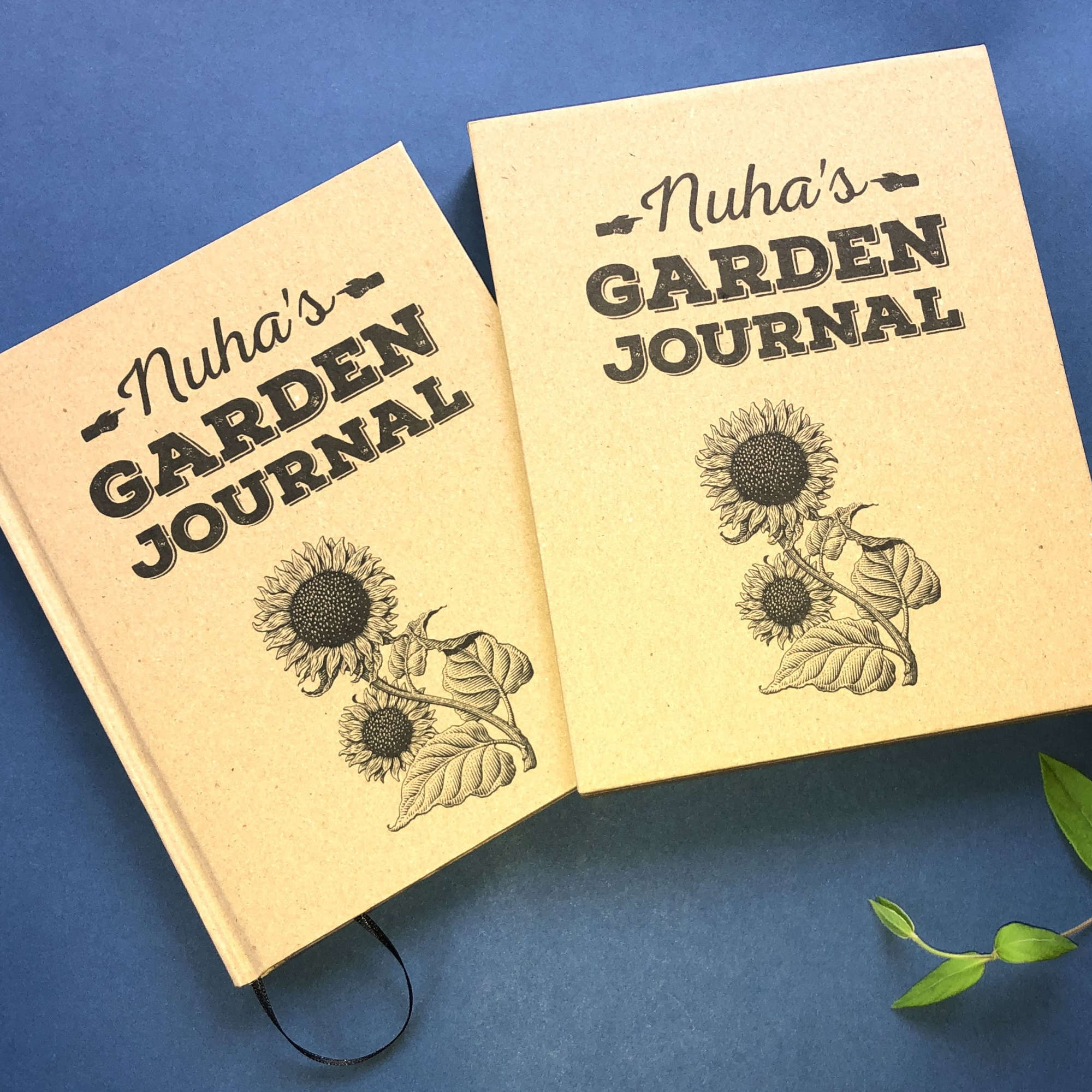 Personalized garden journal with sunflower artwork design, in a matching book slipcase.