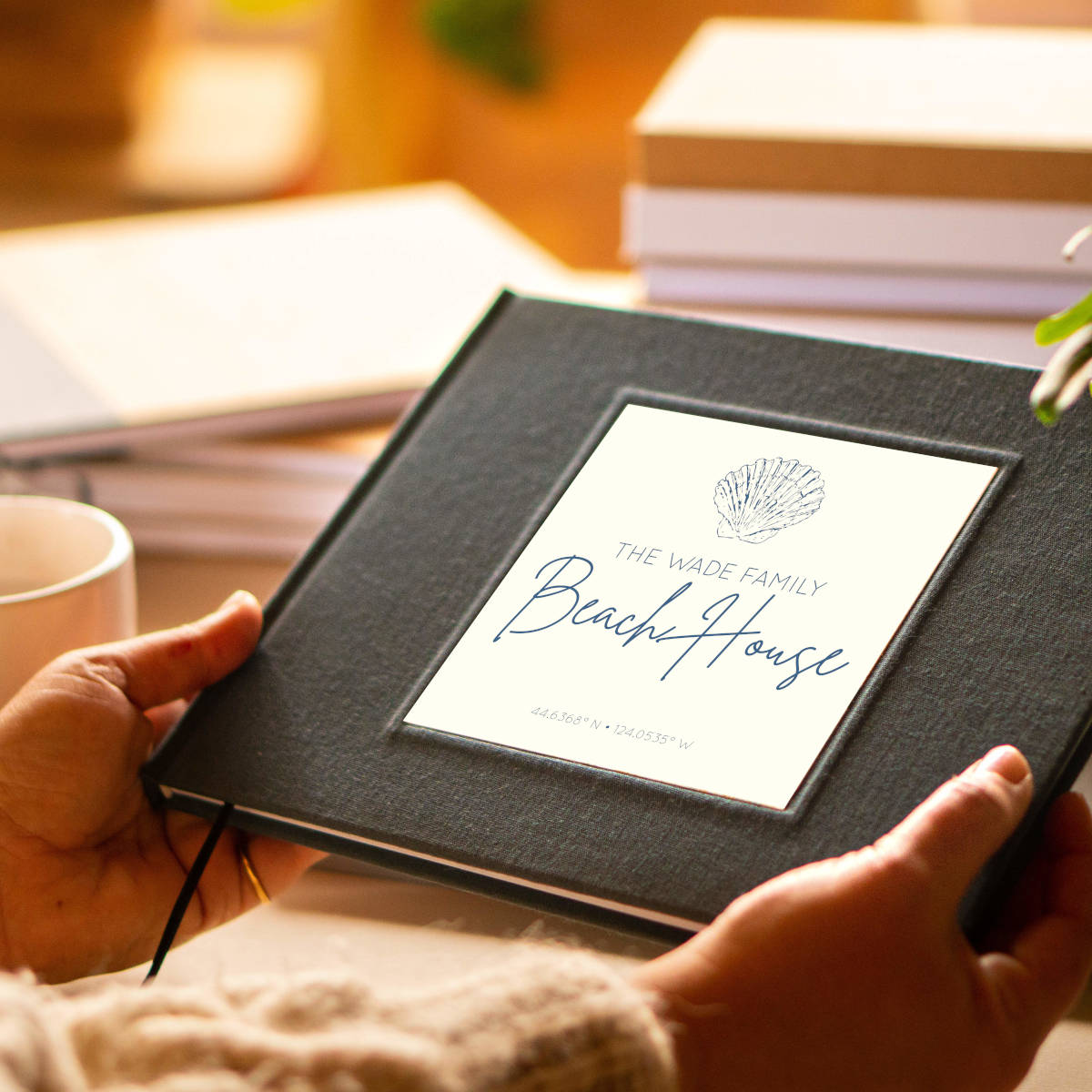 Customizable guest book for a beach house, personalized to welcome guests and complement your home's style.