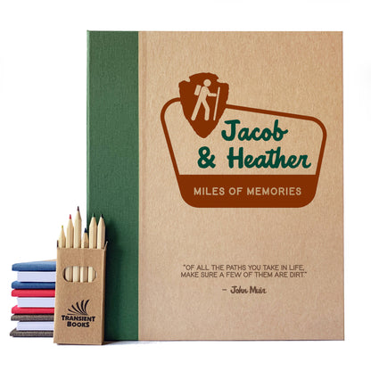 National Parks Scrapbook with personalized national parks sign on the cover. Handbound album with removable pages. Hardback. Ideal for park passport stamps, maps, memorabilia.