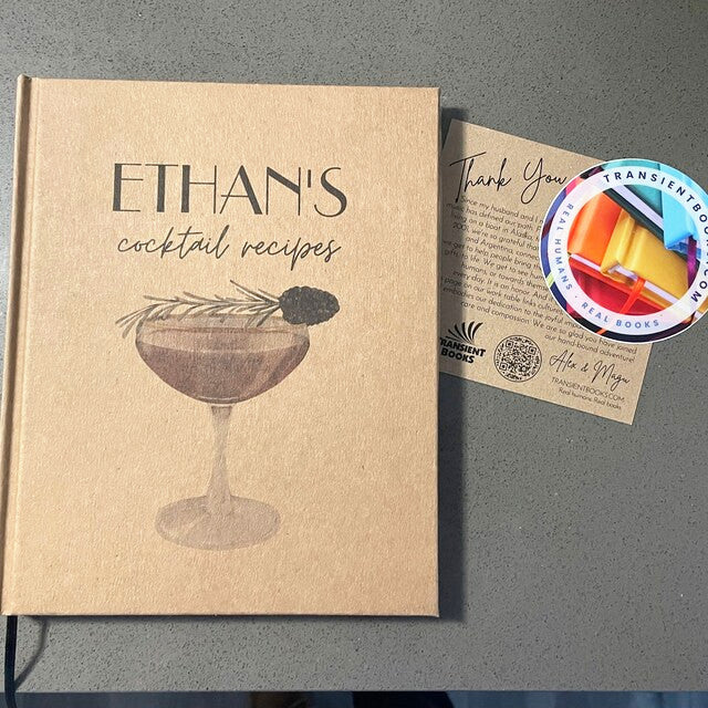 Personalized cocktail recipe book with espresso martini cover – perfect for creating custom drink recipes.