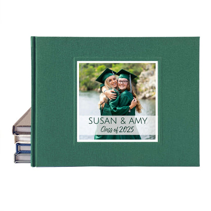 Personalized graduation gift book with photo of graduates on cover and custom text.