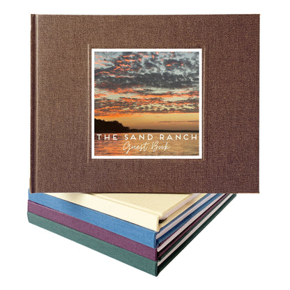 Personalized guest book for vacation home or airbnb rental property. Hard-back, hand crafted, your photo on the cover.