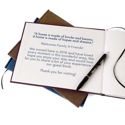 Custom Printed Inside Front Cover of Guest Book with Personalized Welcome Message