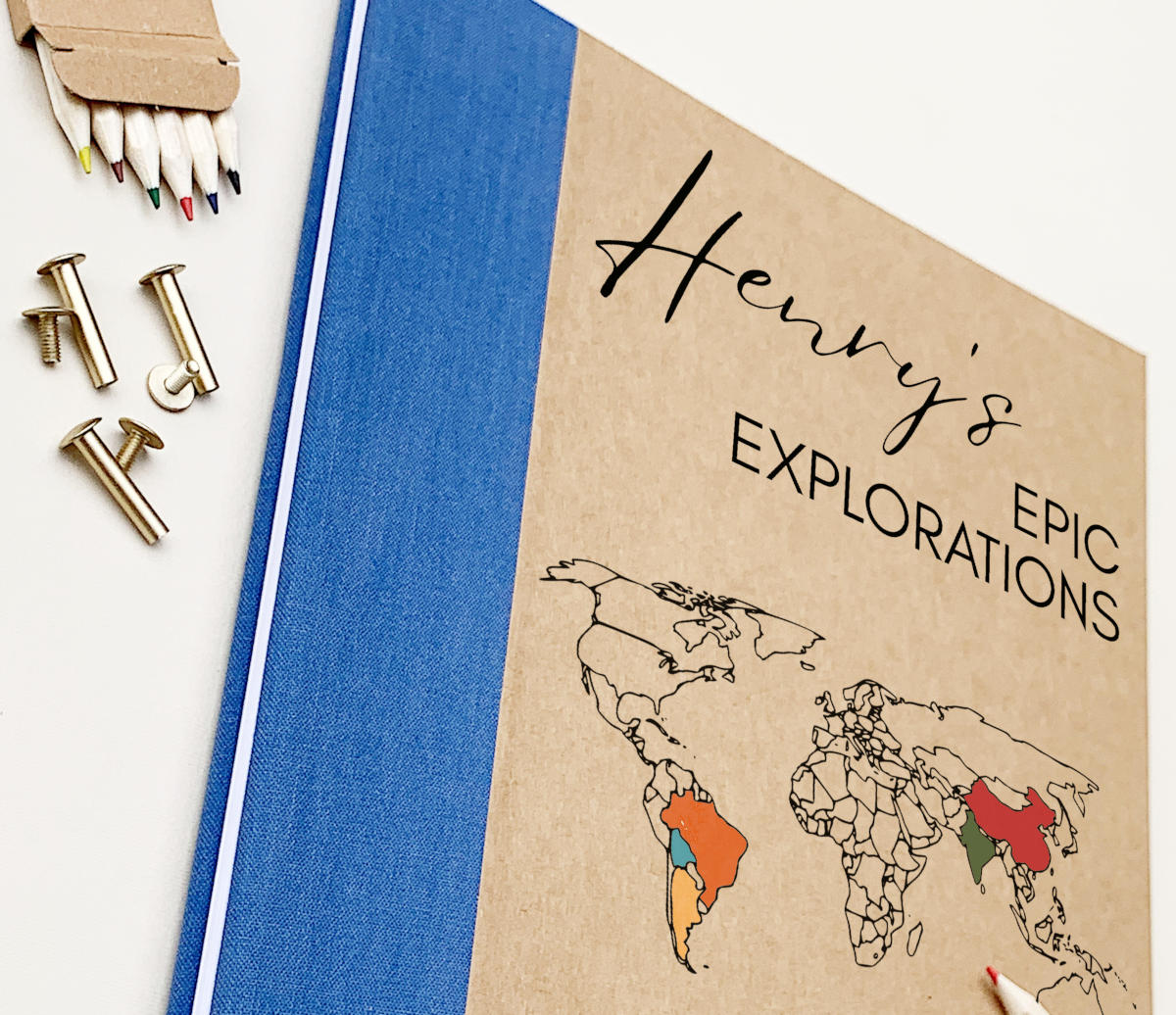 Personalized travel scrapbook with a custom map to track your journeys and memories.