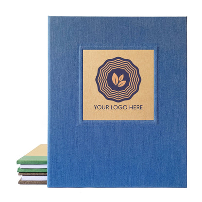 Customizable vacation rental welcome book with space to add your logo, perfect for impressing guests with streamlined branding and decor.