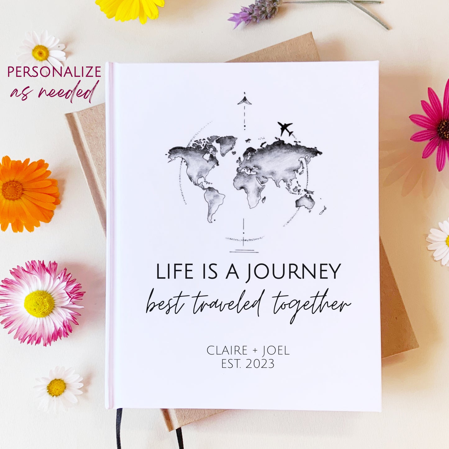 Custom World Travel Journal · Inspirational Adventure Gift for the Couple